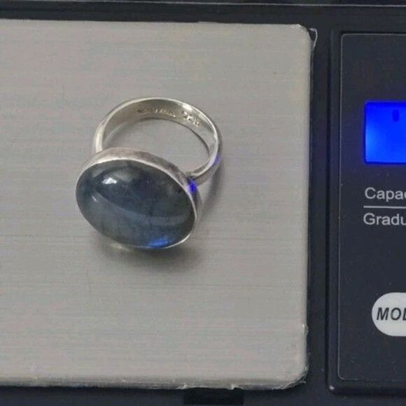 Moon Bear 925 Sterling 19.1mm Round Labradorite Ring Size: 7.25 Wt. 10.7 Grams - Picture 5 of 13